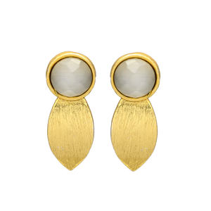 Nouvelle arrivée boucle d'oreille goutte feuille d'or calcédoine laiteuse, boucles d'oreilles régulières - Product Image 1