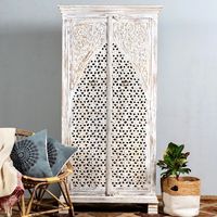 Armoire à deux portes en bois de manguier massif indien, finition antique vieillie, bibliothèque, meuble de rangement pour cuisine et salle à manger, mobilier de maison
