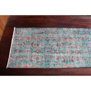 Alfombra Turca Vintage de 2.1x8.5 pies, Alfombra de Pasillo, Alfombra de Lana Azul - Product Image 4