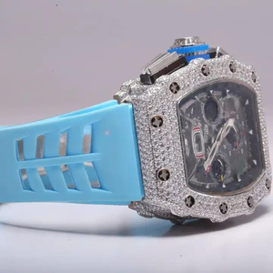 Montre de luxe Hip Hop de haute qualité avec diamants Moissanite VVS, grand cadran, bracelet en caoutchouc de différentes couleurs, acier inoxydable, montre haut de gamme - Product Image 5