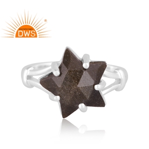 แหวนพลอยออบซิเดียนประกายทองธรรมชาติสีเงินสเตอร์ลิงชั้นดีดีไซน์รูปดาวเครื่องประดับแบบวางซ้อนกันได้ - Product Image 2