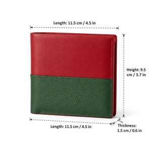 Portefeuille bifold en cuir véritable pour hommes, deux tons, rouge et vert, porte-cartes et porte-monnaie fin - Product Image 2