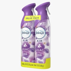 น้ําหอมปรับอากาศ Febreze, น้ําหอมปรับอากาศในห้อง, เอฟเฟกต์ลมต่อสู้กลิ่น, กลิ่นลิลลาค, 8.8 ออนซ์ กระป๋องสเปรย์, (แพ็ค 3) - Product Image 1