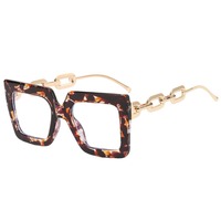 Lunettes carrées à chaîne pour femmes, anti-lumière bleue, motif floral tendance, nouvelle collection 2024, monture de lunettes surdimensionnée