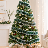 Ruban de décoration de Noël AYOYO de 2 mètres, vert foncé crypté avec bord blanc et bord vert, motif flocon de neige