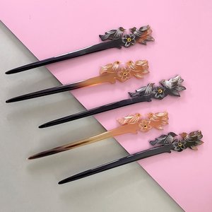 Fait à la main corne cheveux bâton nature oiseau pince à cheveux élastique pour queue de cheval Clips pour femmes filles - Product Image 1