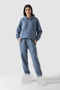 Minimalist Women <b>Oversized</b> <b>Hoodie</b> Solid Light Blue Heavyweight Cotton Pullover for Printing & Embroidery - Product Image 3
