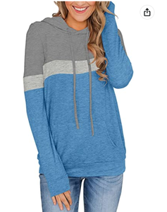 High Quality Custom Womens Casual Color Block Hoodies <b>Tops</b> <b>Long</b> <b>Sleeve</b> Drawstring Pullover Sweatshirts With Pocket - Product Image 3