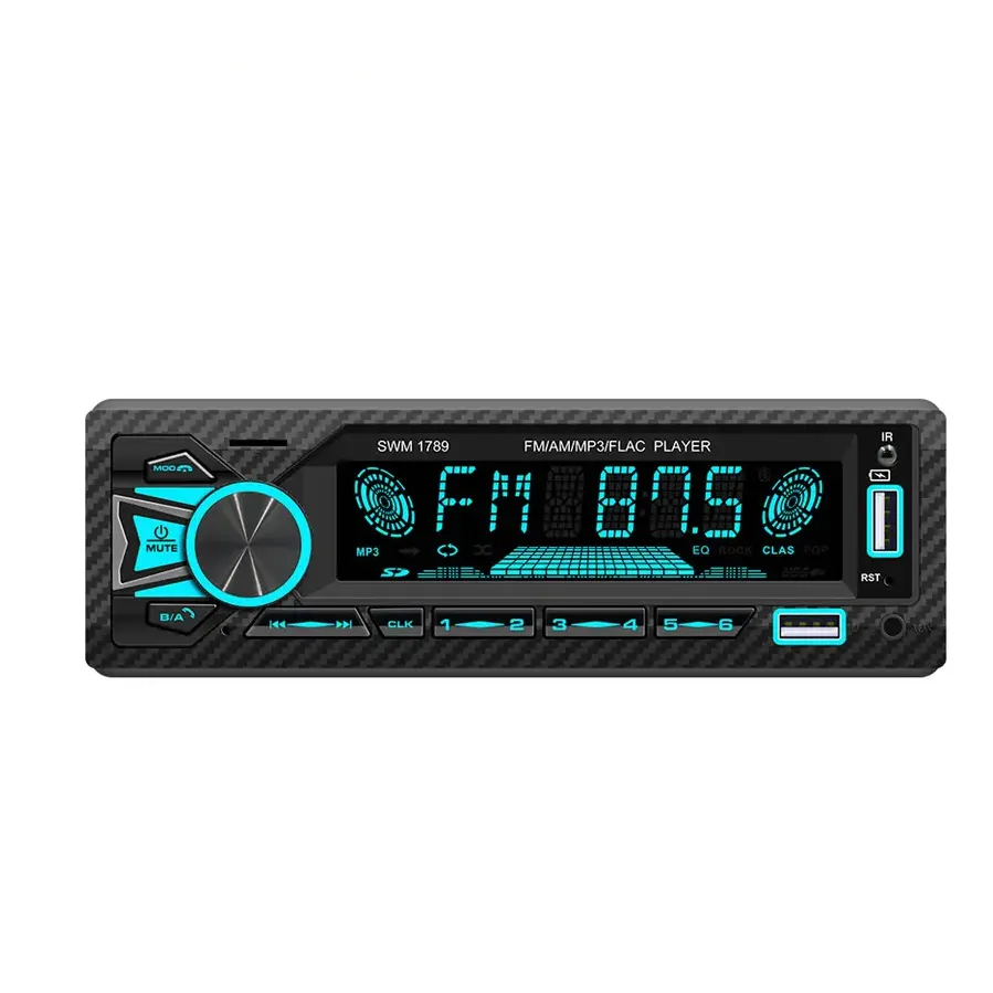 Pemutar MP3 Mobil 1 DIN Digital BT, pemutar MP3 mobil dengan desain lampu tombol 7 warna dan versi 5.1 BT bawaan
