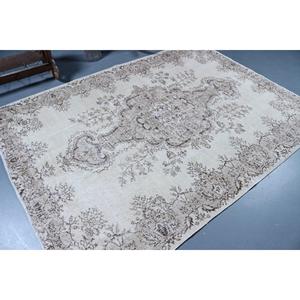 Tapis turc vintage 5,7x8 pieds, grand tapis, tapis en laine blanche - Product Image 2