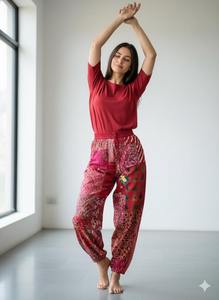 Pantalones Harem de Patchwork: Pantalones Hippies Bohemios de Rayón con Bolsillos - Product Image 4