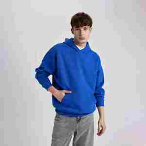 Sudadera con capucha de lana de algodón 100% a la moda para hombre, Jersey holgado de manga larga de gran tamaño, sudadera de calle de invierno teñida Lisa personalizable - Product Image 2