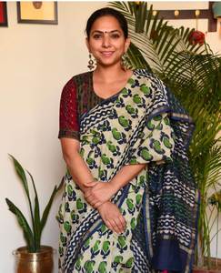 Lino moderno Impresión digital Saree Tendencia para bodas Diwali Ocasiones en la playa - Product Image 4