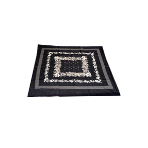 100% Cotton Voile Ethnic Bandana Black and Beige Striped Edge with Floral Center Detail Bandana Scarf - Product Image 5