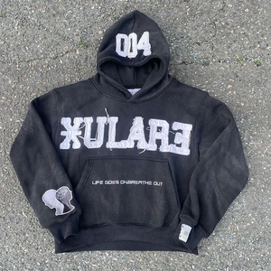 เสื้อมีฮู้ดแบบสวมศีรษะแนวสตรีทผ้าฝ้ายฝรั่งเศสเทอร์รี่แอซิดวินเทจ - Product Image 1