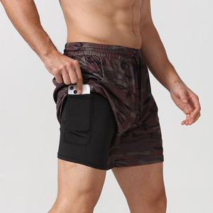 Short de sport à compression double couche pour hommes Short de course à motif solide en polyester, spandex respirant avec logo personnalisé Vente en gros - Product Image 2
