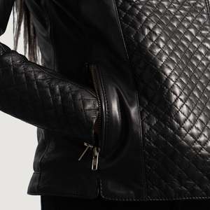 Black <b>Sheepskin</b> & PU Leather Biker & Bomber <b>Jacket</b> for Men Spring & Autumn Quilted with Polyester or Cotton Filling - Product Image 6