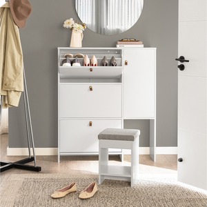 Mueble <span class=keywords><strong>Zapatero</strong></span> Moderno de Madera Blanca de 3 Niveles <span class=keywords><strong>con</strong></span> Almacenamiento en la Entrada, <span class=keywords><strong>Zapatero</strong></span> Independiente <span class=keywords><strong>con</strong></span> Puerta para Sala de Estar, MOQ 200 - Product Image 1