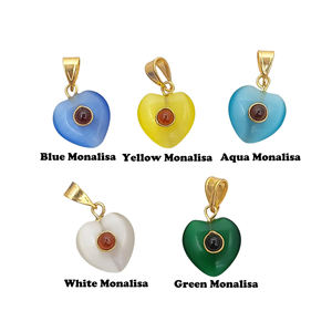 Pendentif œil de chat blanc Monalisa 14 mm en forme de cœur bombé plaqué or argent sterling 925 avec boucle, pendentif fait main, breloques œil de chat - Product Image 6