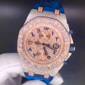 นาฬิกาผู้ชายแบบกำหนดเองคุณภาพสูงประดับเพชรประดับเพชรแนวฮิปฮอปสีขาวทองและสแตนเลส - Product Image 4