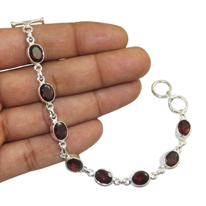 Trending Girls Solid 925 Sterling Silver Garnet Gemstone Handmade Tennis Bracelet Sterling Silver Jewelry Gift - Product Image 1