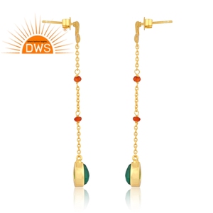 Best Quality Sterling Silver 18K Gold Plated <b>Red</b> Onyx & Green Onyx Gemstone Dangle <b>Earring</b> Demi Fine Jewelry For Women Gift For - Product Image 3