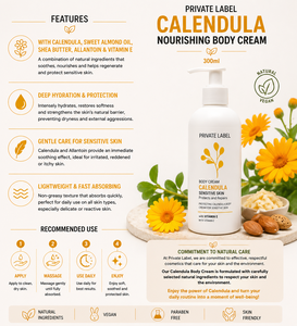 Crema Corpo alla Calendula 300ml con Etichetta Privata OEM |   Crema Corpo Lenitiva per Pelli Sensibili |   Idratante e Protettivo Spagna UE - Product Image 3