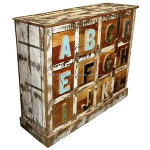 Armoire buffet multi-tiroirs recyclée antique en bois massif fait à la main rangement polyvalent pour salon chambre hôtels - Product Image 2