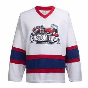 Camiseta de Hockey sobre Hielo Blanca Personalizada, Uniforme de Equipo con Rayas Negras y Rojas, Camiseta Deportiva de Entrenamiento para Hombre, Transpirable, Nueva - Product Image 5