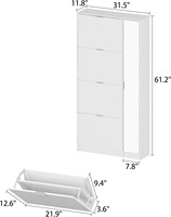 Meuble à chaussures minimaliste extensible en bois blanc avec miroir, 4 tiroirs rabattables, étagère latérale modulaire pour entrée, chambre, couloir