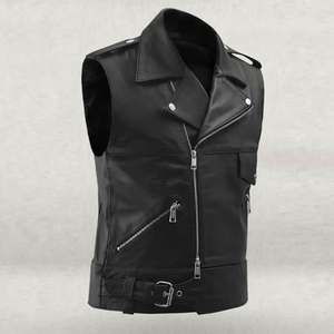 Gilet de moto en cuir véritable pour homme, qualité supérieure, prix de gros, style motard - Product Image 5