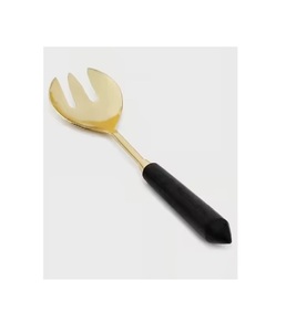 Unique Stainless Steel Silver Style Gold Handle Stainless Steel Salad <b>Server</b> Set Resin Handle Salad <b>Server</b> Set - Product Image 6
