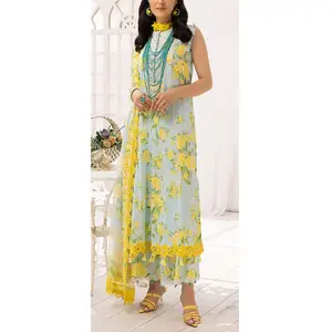 Bahan berkualitas Premium dibuat penuh bordir wanita rumput & gaun katun Set grosir pabrik katun Shalwar Kameez Set