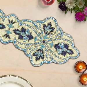 Chemin de table floral avec patchwork perlé Design brodé indien pour les mariages, la maison et les repas de Noël - Product Image 4