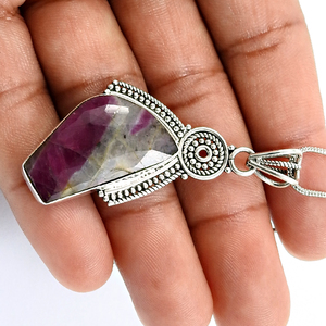 เครื่องประดับอัญมณี Zoisite ทำด้วยมือจี้เงินแท้925ดีไซน์หรูหราสินค้าออกใหม่ - Product Image 3