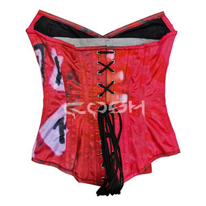 Corsé de satén rojo con estampado sublimado estilo urbano, con aros de acero de alta resistencia y copas con aros, corsés moldeadores de cintura |   Comprar Ahora - Product Image 4