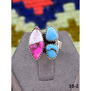 Southwest Style <b>Adjustable</b> Cotton Candy Mohave & Sterling Silver <b>Ring</b> Turquoise Inlay with Bezel Setting for Gift - Product Image 2