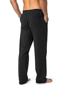 Pantalon de survêtement de yoga en coton pour hommes pantalon de salon athlétique pantalon en jersey décontracté à fond ouvert pour hommes avec poches - Product Image 4
