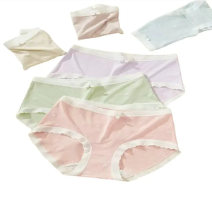 Texlina กางเกงในเอวสูงปานกลางสำหรับผู้หญิง, 12-PCS คอตตอนเนื้อนุ่มแต่งขอบสีพาสเทลสวมใส่สบายชุดชั้นในสตรี - Product Image 1