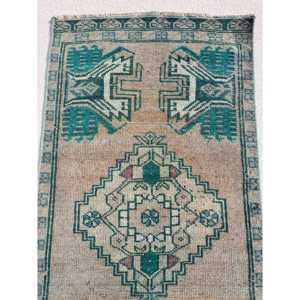 Alfombra Turca Vintage de 1.6x3.2 pies, Alfombra Pequeña, Alfombra de Lana Azul - Product Image 5