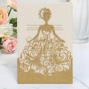 Rosa taglio Laser maniche cenerentola inviti ragazza rossa vestito per 15 oro Glitter Quinceanera invita Xv argento tasca personalizzata - Product Image 2