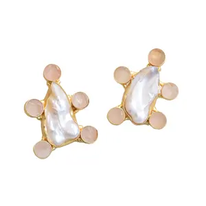 Baroque Pearl with Semi-Precious stone jewelry Earring studs 18k gold plated handmade jewelry supplies and Wholesalers jewelry