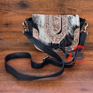 Real Handcrafted Carved Cowhide Fur Hand Tooled Leather Sling Bag Carving Bohemian Bags Hot Selling Bags for Women's Use - Product Image 1