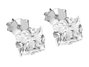 Set di 6 Paia di Orecchini a Perno in Argento Sterling 925, Zirconia Cubica Taglio Principessa 6x6 mm, Ipoallergenici, Unisex, Stile Bohémien, Idea Regalo - Product Image 4