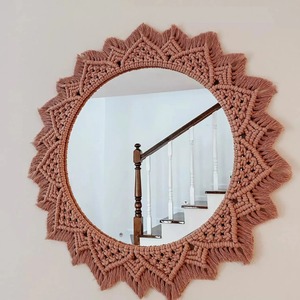Tapiz colgante de pared con espejo de macramé bohemio Premium, arte de cuerda de algodón hecho a mano para una acogedora sala de estar, dormitorio y decoración de oficina - Product Image 6