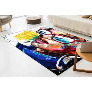 Tapis coloré avec portrait de femme style graffiti : Décoration moderne pour la maison, tapis à poils doux - Product Image 4