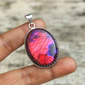 Colgante de labradorita Flash rojo Plata de Ley 925 hecho a mano estilo bohemio joyería Vintage oro elegante uso diario regalo para ella - Product Image 3