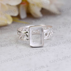 Hot Selling 925 Sterling Silver Rectangle Shape 10x8mm Blank Stone Setting Bezel Ring Ashes Resin Fill Keepsake Jewelry <b>For</b> Her - Product Image 2
