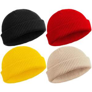 Bonnets en acrylique orange unisexe, bonnets tricotés personnalisés, bonnets d'hiver chauds, bonnets à revers unis, vente en gros, décontractés, adultes - Product Image 3