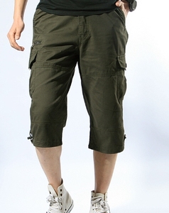 Short décontracté d'été 100% coton élastique Capri Cargo multi-poches solide tactique imperméable respirant pour hommes - Product Image 3